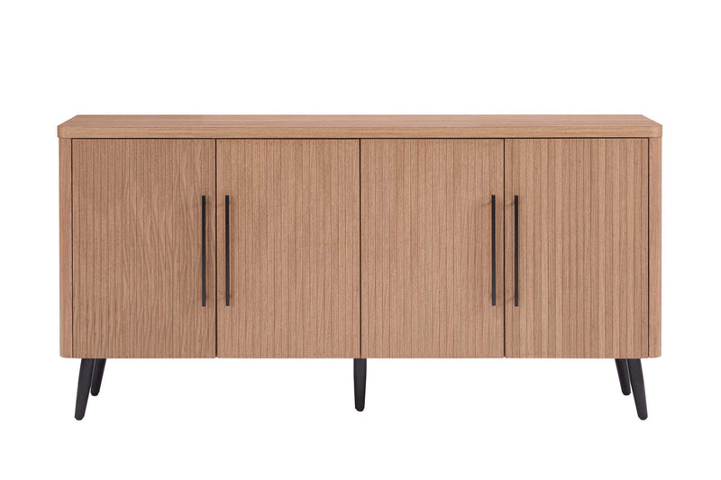 Jodie Mid-Century Modern 65\" Fluted Sideboard in Maple Buffet 