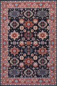 Aqua Black Star Washable Non-slip Low Pile Area Rug 5'x7'