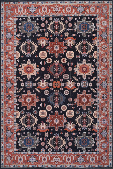 Aqua Black Star Washable Non-slip Low Pile Area Rug 5'x7' 