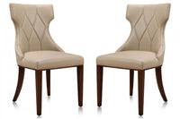 Manhattan Comfort Set of 2 Reine Faux Leather Dining Chairs - Cream & Walnut