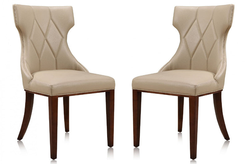 Manhattan Comfort Set of 2 Reine Faux Leather Dining Chairs - Cream & Walnut