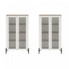 Abbey Modern 32\" Tempered Glass Bookcase Cabinet in Maple and Off White (4-Shelf) - Set of 2 