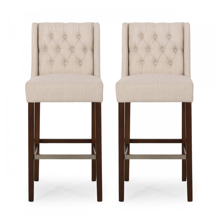 Bruce 30.5\" Counter Height Bar Stools Set Of 2 With Metal Legs And Fabric Upholstery - Beige 
