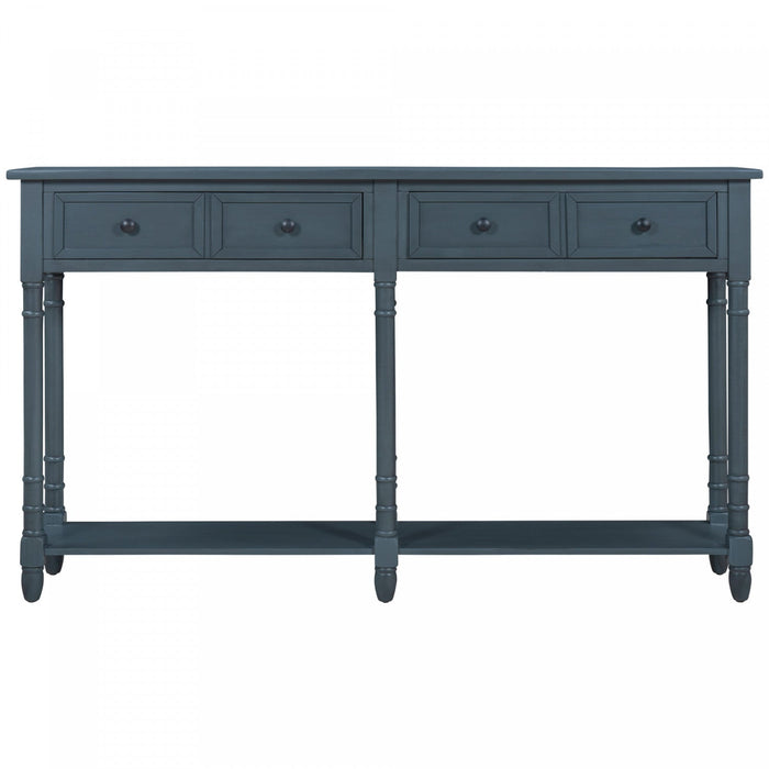 Phyllis Solid Wood Console Table With Drawers And Bottom Shelf - Antique Navy 