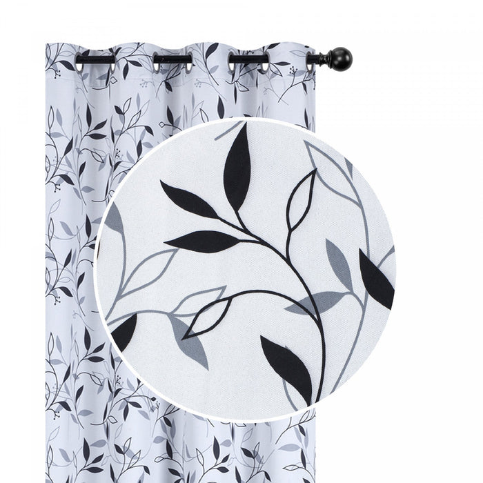 Decorative Polyester Panel Leafy Black 96\" - Set of 2 Drapes and Blinds