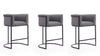 Cosmopolitan Mid-Century Modern Metal Upholstered Counter Stool in Gray - Set of 3 Bar Stool 