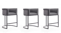 Cosmopolitan Mid-Century Modern Metal Upholstered Counter Stool in Gray - Set of 3 Bar Stool 