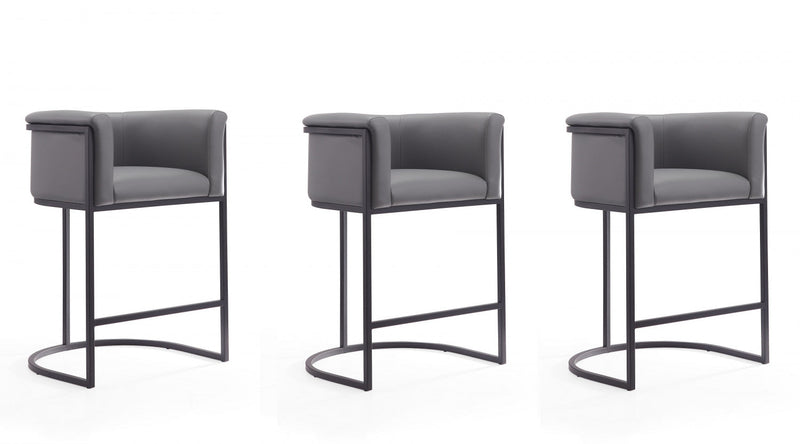 Cosmopolitan Mid-Century Modern Metal Upholstered Counter Stool in Gray - Set of 3 Bar Stool 