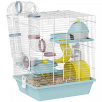 PawHut Hamster Cage, 3-Level Small Animal House with Excerise Wheel, Food Bowl, Water Bottle, House, Tunnels, Ramps, Gerbil Cage for Dwarf Hamster, 14