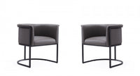 Cosmopolitan Mid-Century Modern Vegan Leather Metal Dining Chair in Graphite - Set of 2 