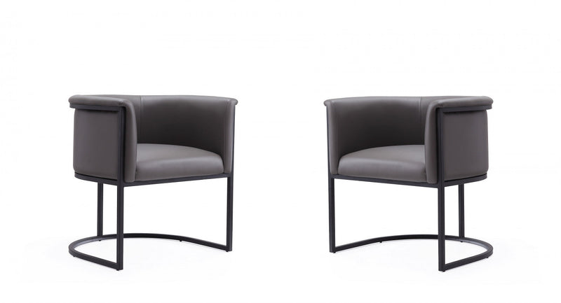 Cosmopolitan Mid-Century Modern Vegan Leather Metal Dining Chair in Graphite - Set of 2 