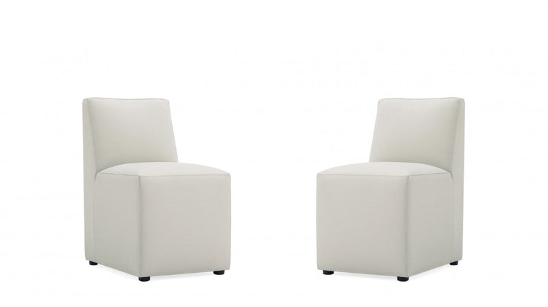 Anna Square Modern Vegan Leather Dining Chair in Stone Gray - Set of 2 