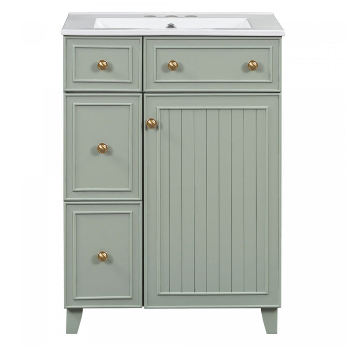 Jonas 24\" Solid Wood Bathroom Vanity Cabinet With Storage Drawers And Door - Green 