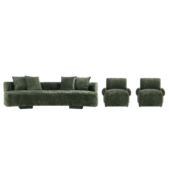 Verandah Mid-Century Modern 3-Piece Sofa Set in Olive Green 