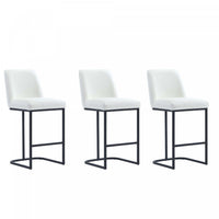 Serena Modern Metal Upholstered Counter Stool in White - Set of 3 Bar Stool 