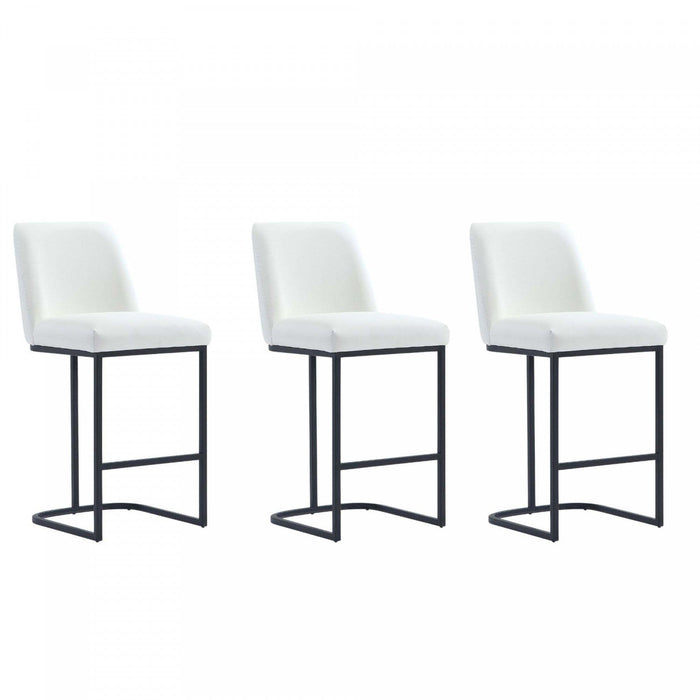 Serena Modern Metal Upholstered Counter Stool in White - Set of 3 Bar Stool 