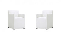 Anna Square Modern Vegan Leather Armchair in White - Set of 2 