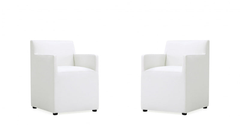 Anna Square Modern Vegan Leather Armchair in White - Set of 2 