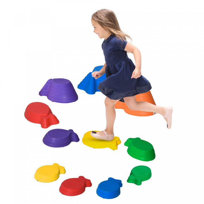 Outsunny 11pcs Balance Stepping Stones For Kids, Fish Style Non-slip Obstacle Course, Larger Size St