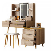 Victoria 7-Drawer Vanity Table Set with LED Mirror and Metal Legs,Yellow Brown Mirror Cabinet  