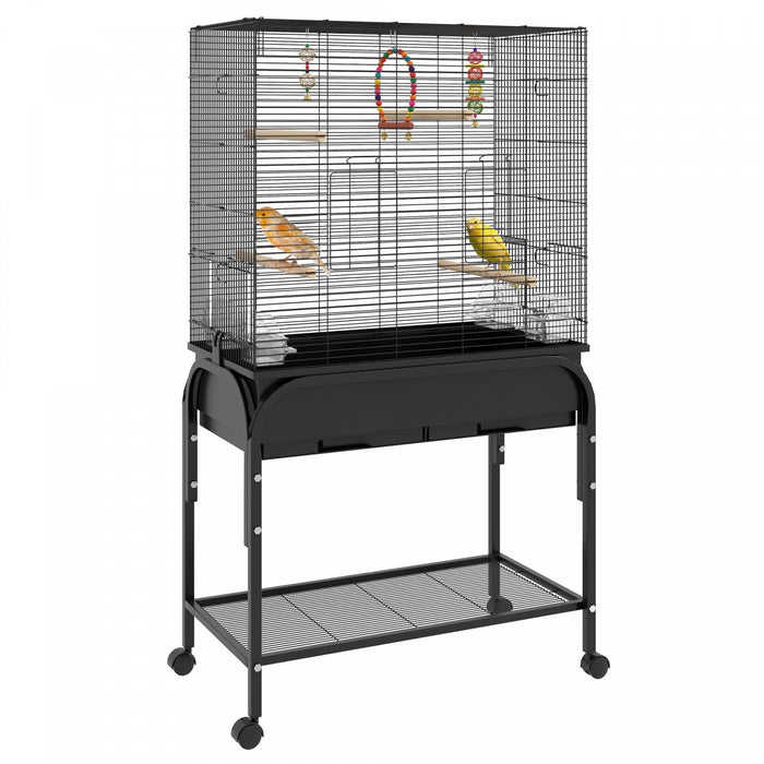Pawhut 51\" Bird Cage For Budgies Canaries Finches Lovebirds Parakeets With Rolling Stand, Toys, Blac