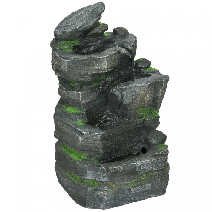 Outsunny 4-tier Rock Outdoor Fountain, LED Lights, Resin Waterfall Fountain