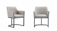 Serena Modern Metal Vegan Leather Armchair in Light Gray - Set of 2 Dining Chair