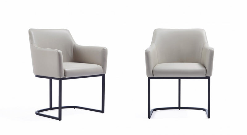 Serena Modern Metal Vegan Leather Armchair in Light Gray - Set of 2 Dining Chair 