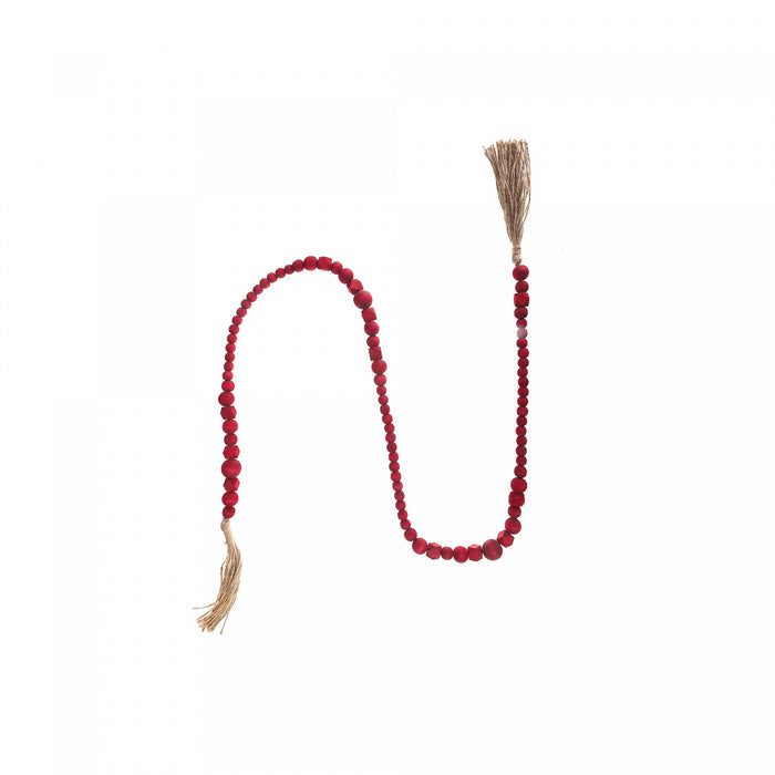 Wood Red Beaded Garland with Tassels