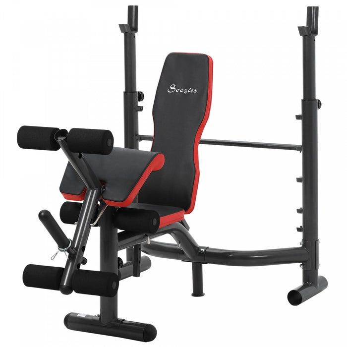 Soozier Weight Bench With Barbell Rack, Heavy Duty Multiple Function Workout Adjustable Bench Press 