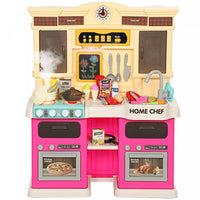 Qaba Kids Kitchen Playset for Toddler, Play Kitchen Set with Real Lights and Sounds, Sink, Stove, Clock, Cookware Accessories, Play Food Set for Aged 3-6 Years Old, Pink