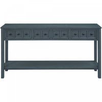 Michael Solid Wood Console Table For Entryway With Storage Drawers And Bottom Shelf - Blue