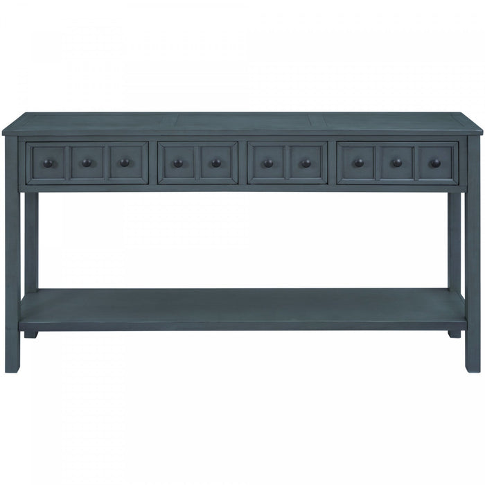 Michael Solid Wood Console Table For Entryway With Storage Drawers And Bottom Shelf - Blue 