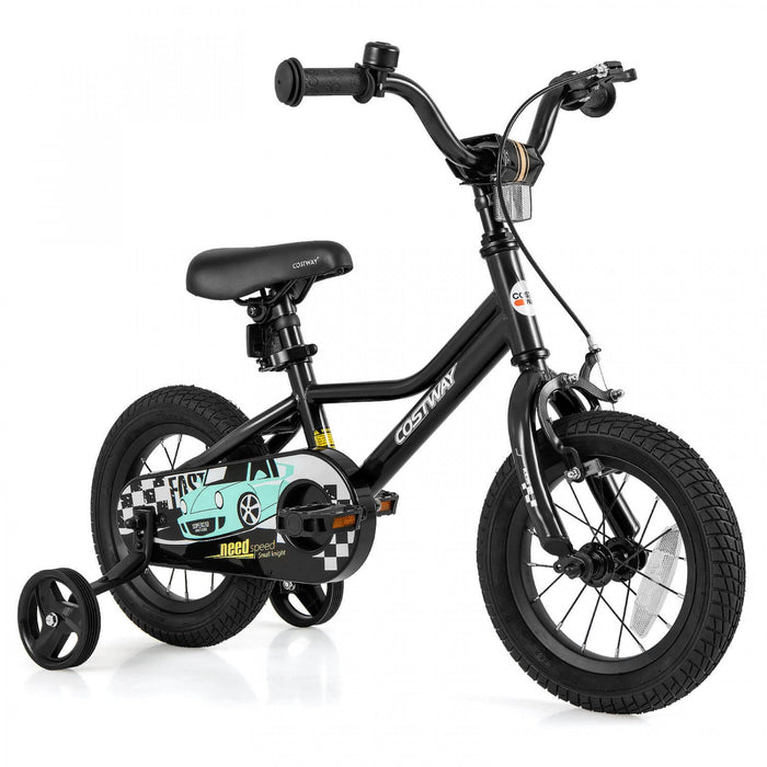 Costway 12" Kids Training Bike With Removable Training Wheels Pneumatic Tires Black