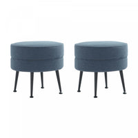 Bailey Mid-Century Modern Upholstered Accent Ottoman in Blue - Set of 2 