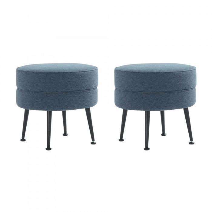 Bailey Mid-Century Modern Upholstered Accent Ottoman in Blue - Set of 2 