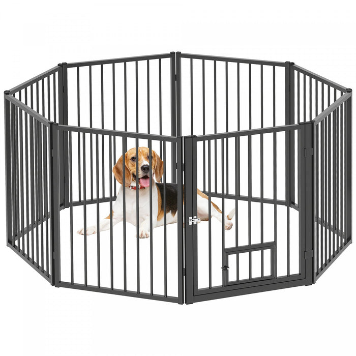 Pawhut Dog Playpen, 30\"h Pet Playpen, 8 Panels Puppy Exercise Pen Heavy Duty With Dog Gate & Cat Doo