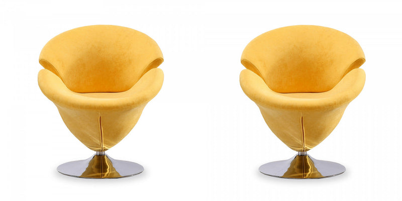 Tulip Modern Velvet Swivel Lounge Chair in Yellow - Set of 2 