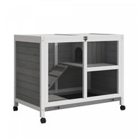 Pawhut Indoor Rabbit Hutch With Wheels, Bunny Cage Guinea Pig House Small Animals Habitat W/ Top Acc