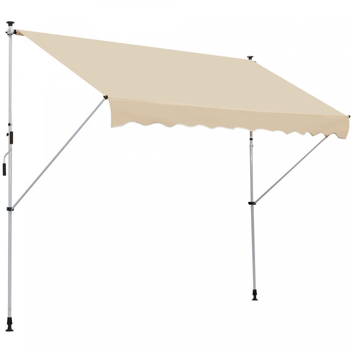 Outsunny 10x5ft Manual Retractable Awning, Patio Sun Shade Canopy Shelter With 5.6-9.2ft Support Pol