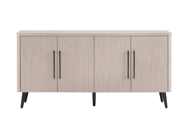 Jodie Mid-Century Modern 65\" Fluted Sideboard in Whitewashed Oak Buffet 
