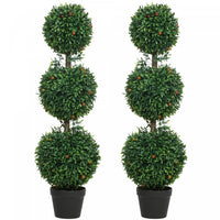 HOMCOM 3.3FT Artificial Boxwood Topiary Trees Fake Plants Set of 2, Green