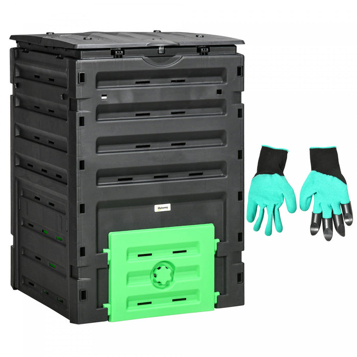 Outsunny 120 Gallon Compost Bin, Large Composter With 80 Vents, Black