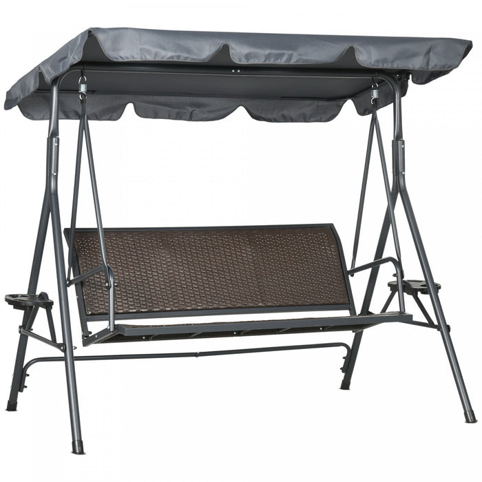 Outsunny 3-seat Porch Swing With Canopy Outdoor Swing Chair W/ Rattan Seat