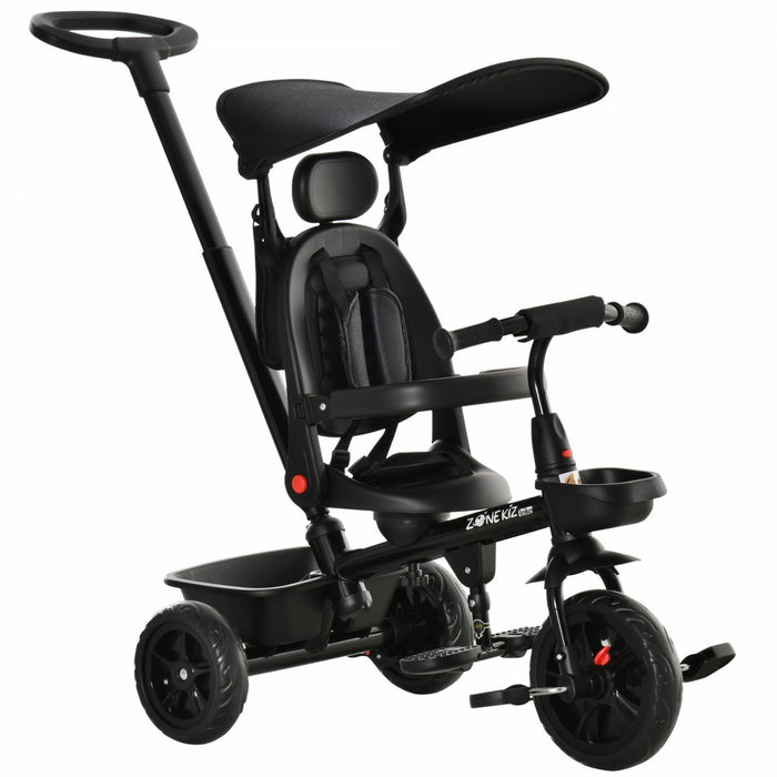 Qaba Kids Tricycle 4 In 1 Trike With Reversible Angle Adjustable Seat Removable Handle Canopy Handra