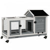 PawHut Indoor Rabbit Hutch with Wheels, Bunny Cage with Ramp, Run, Pull Out Tray, Suitable for Rabbit, Guinea Pig, Grey