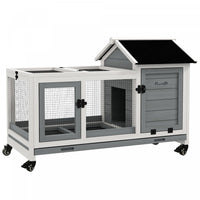 PawHut Indoor Rabbit Hutch with Wheels, Bunny Cage with Ramp, Run, Pull Out Tray, Suitable for Rabbit, Guinea Pig, Grey