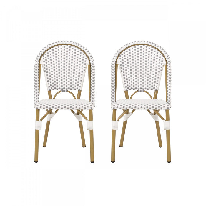 Julien Faux Ratten and Aluminum French Bistro Chairs, Set of 2 - Grey and White 