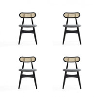 Colbert Industry Chic Cane Back Wood Upholstered Dining Chair in Black and Gray - Set of 4