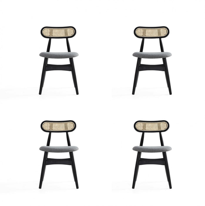 Colbert Industry Chic Cane Back Wood Upholstered Dining Chair in Black and Gray - Set of 4 